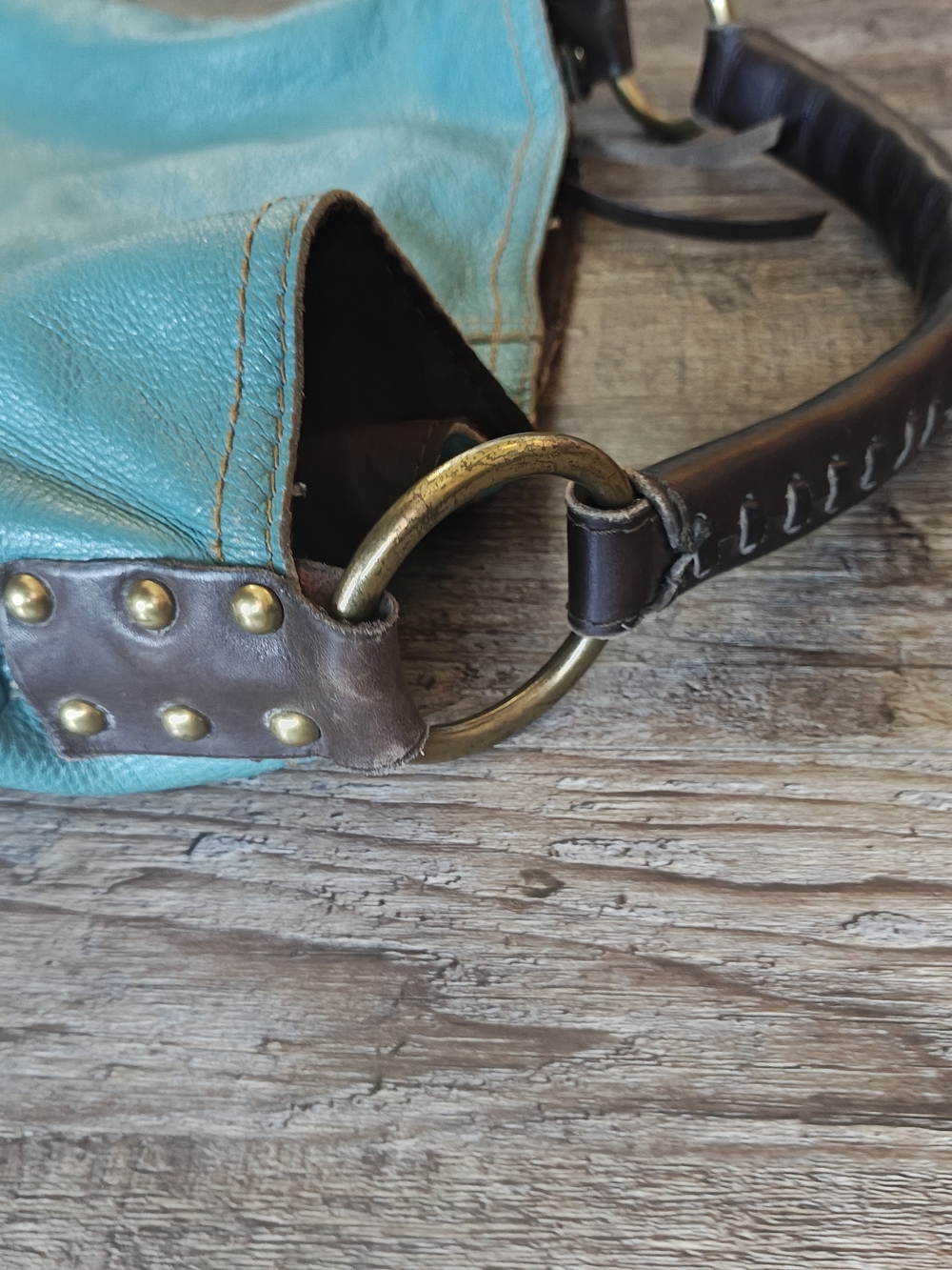 Lucky Brand Teal Leather Hobo with Black Handle - Picture 4 of 9